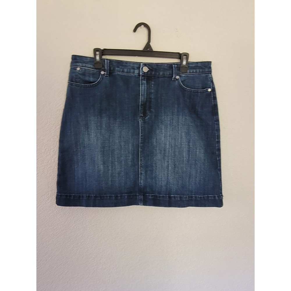 Talbots 14P Dark Wash Denim Mini Skirt Stretch Blue 5-Pocket Casual Classic #16